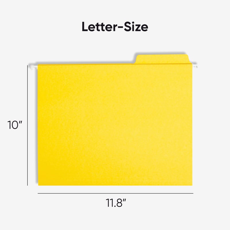 Smead FasTab Hanging File Folder, 1/3-Cut Built-in Tab, Letter Size, Yellow, 20 Count (64097) - Image 2